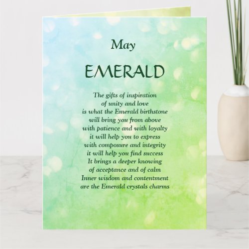May birthday birthstone Emerald greeting Card