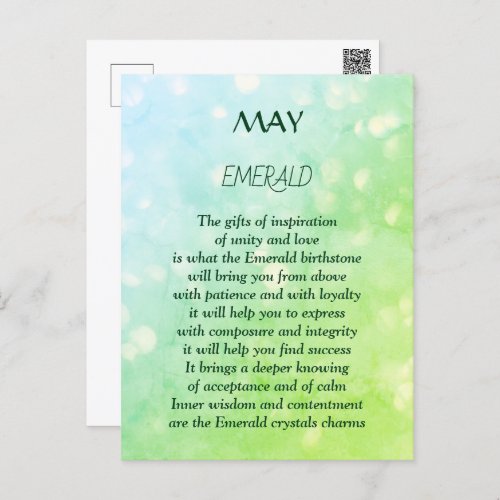 May birthday birthstone Emerald  Postcard