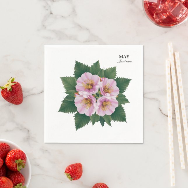 May Birthday Hawthorn Bloom: Personalized Floral Napkins (Insitu)