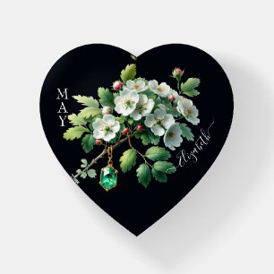 May Birthstone and Hawthorn Flower Paperweight