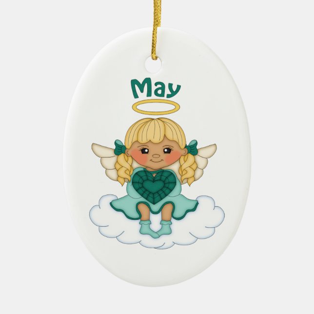 May Birthstone Angel Blonde Ceramic Ornament (Front)