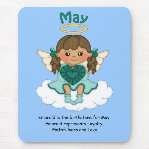 May Birthstone Angel Brunette Mouse Pad