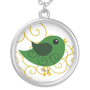 May Birthstone Bird Silver Plated Necklace
