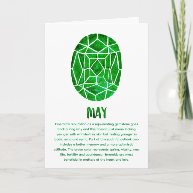 May Birthstone Emerald Birthday Watercolor Card (Front)