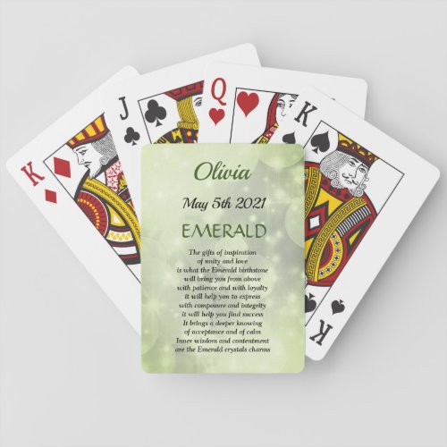 May Birthstone Emerald design Playing Cards