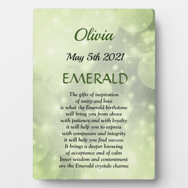 May Birthstone Emerald Tabletop Plaque with Easel (Front)