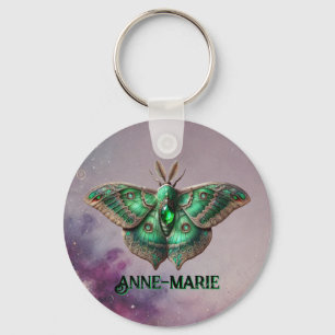 May Birthstone Keychain - Emerald Moth Design
