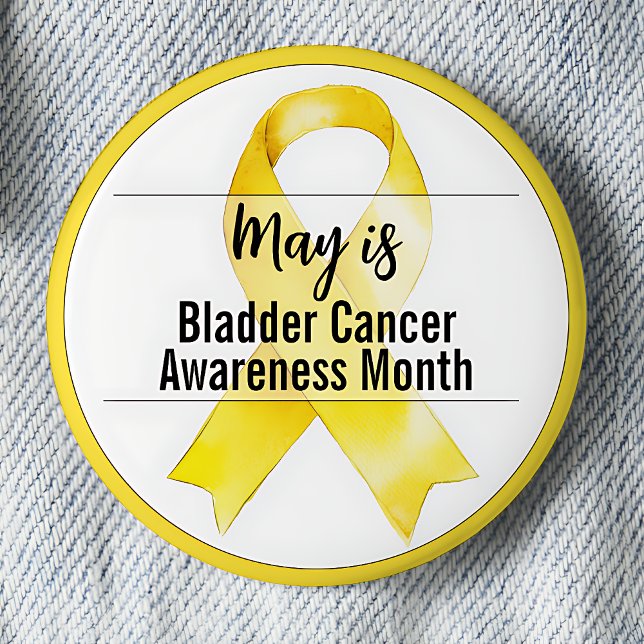 May Bladder Cancer Awareness Month Ribbon Button (May is Bladder Cancer Awareness Month pinback button.  Yellow awareness ribbon.)