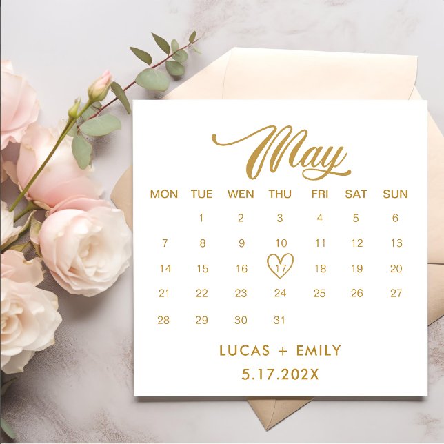 May Calendar Gold Wedding Napkins (Creator Uploaded)