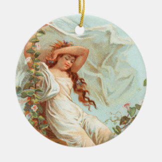 May Christmas be Bright and Happy, Antique Card Ceramic Ornament