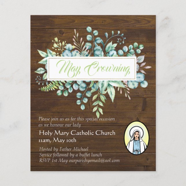 May Crowning Invites Virgin Mary Catholic Invites (Front)