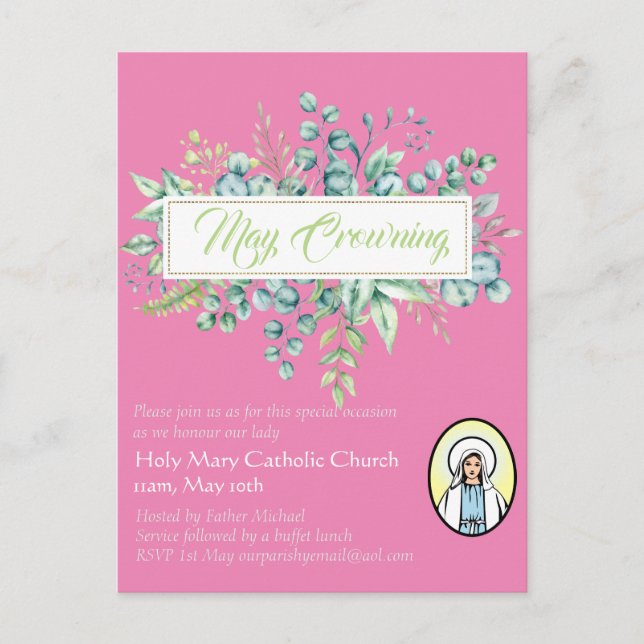May Crowning Invites Virgin Mary Catholic Invites (Front)