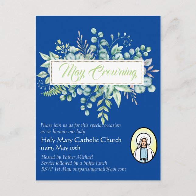 May Crowning Invites Virgin Mary Catholic Invites (Front)