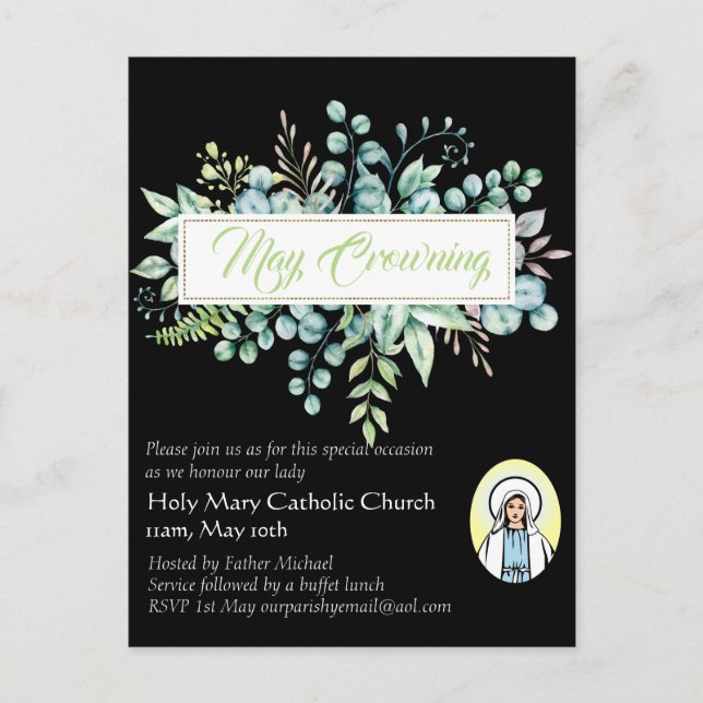 May Crowning Invites Virgin Mary Catholic Invites (Front)