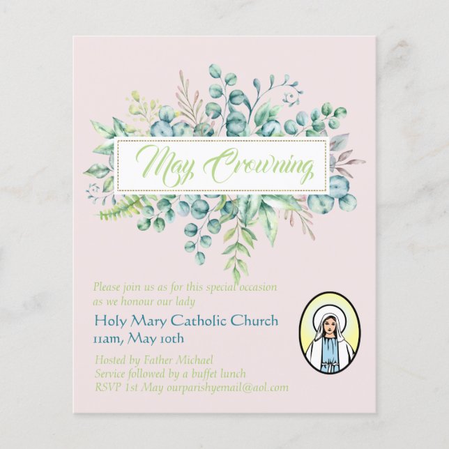 May Crowning Invites Virgin Mary Catholic Invites (Front)