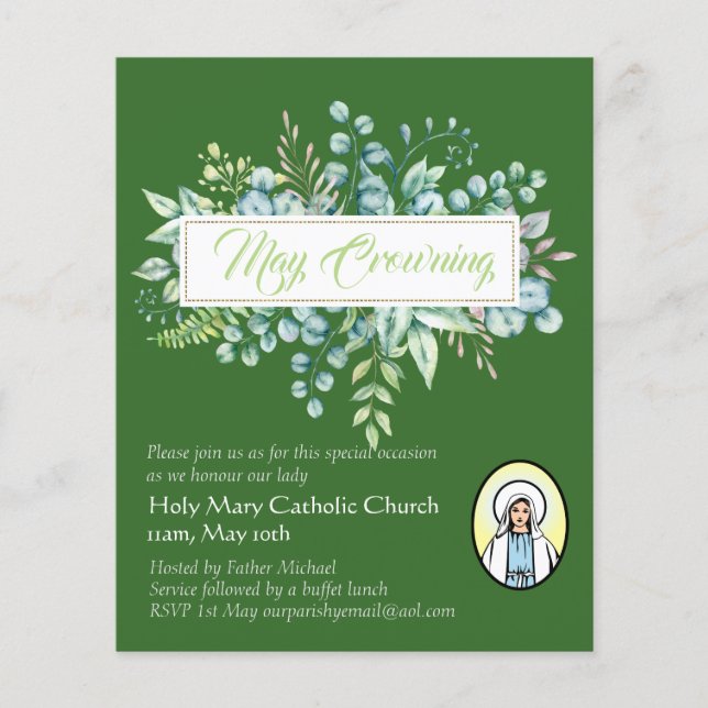 May Crowning Invites Virgin Mary Catholic Invites (Front)