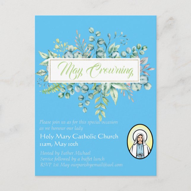 May Crowning Invites Virgin Mary Catholic Invites (Front)