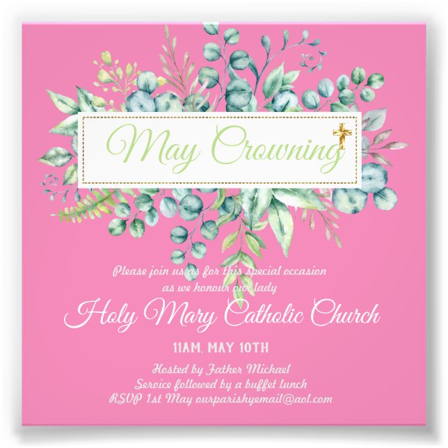 May Crowning Invites Virgin Mary Catholic Invites Photo Print (Front)