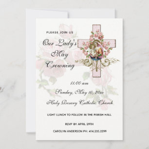 May Crowning Virgin Mary Religious Pink Roses Invi Invitation