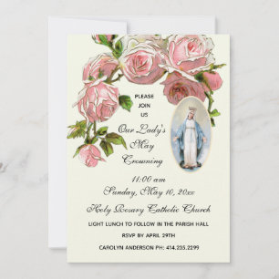 May Crowning Virgin Mary Religious Pink Roses Invitation