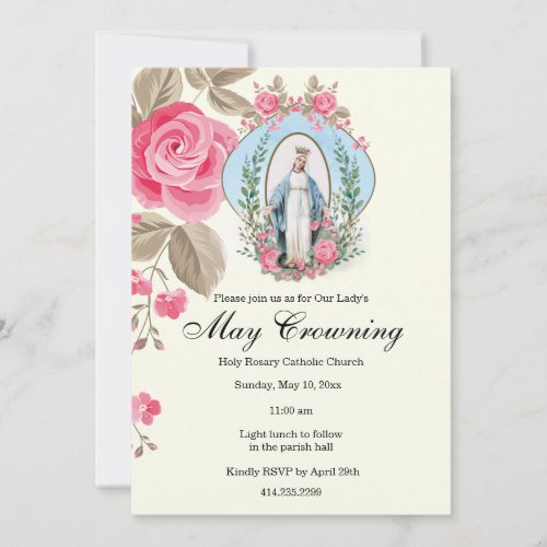 May Crowning Virgin Mary Scripture Pink Rose  Invitation