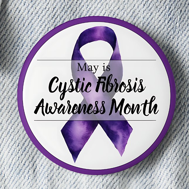 May Cystic Fibrosis Awareness Month Button (Purple ribbon May Cystic Fibrosis Awareness Month pinback button.)