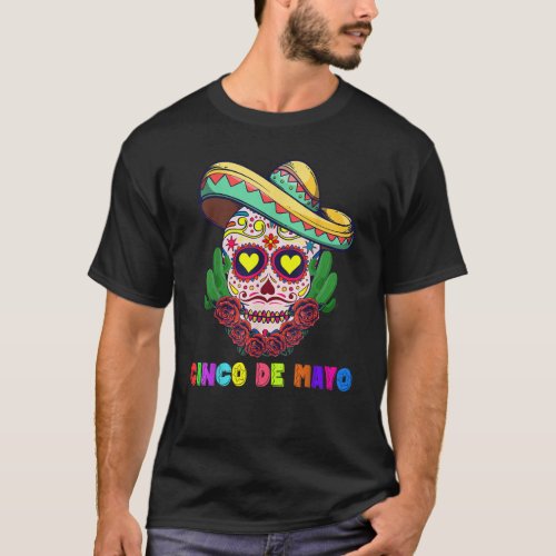 May Five Mexican Cross Sunglasses Skull Musta T_Shirt
