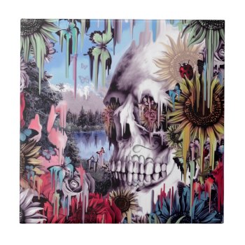 May Flowers  Melting Landscape Skull Ceramic Tile by KPattersonDesign at Zazzle