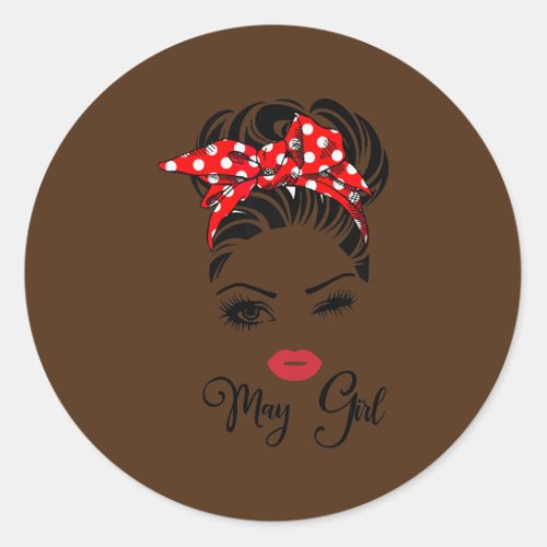 May Girl Wink Eye Bandana Woman Face May Girl Classic Round Sticker