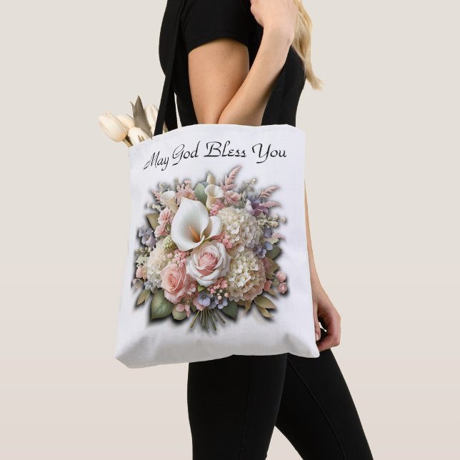 May God Bless You Flower Bouquet Tote Bag (Close Up)
