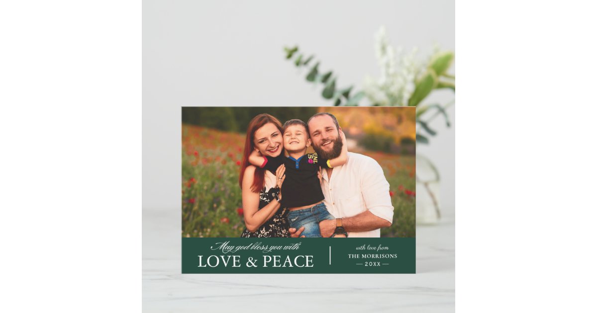 May God Bless you with Love and Peace Photo Holiday Card Zazzle