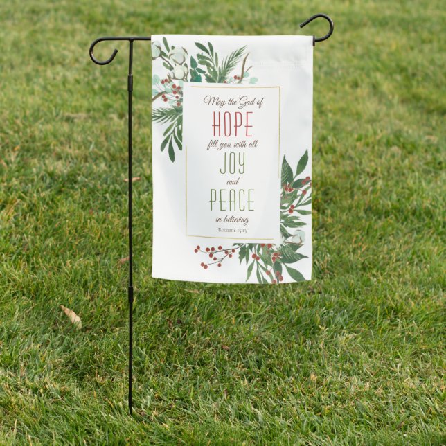 May God Fill you with Joy & Peace Cotton Greenery Garden Flag (In SItu)