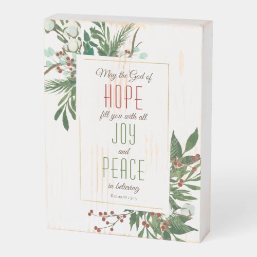 May God Fill you with Joy  Peace Cotton Greenery Wooden Box Sign