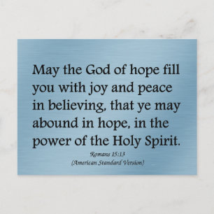 May God give you hope, joy, and peace Romans 15:13 Holiday Postcard
