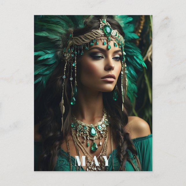 *~ MAY Goddess BIRTHDAY Emerald Boho AP53 Postcard (Front)