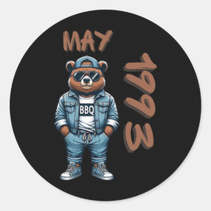 May King Grill Master Bear Bbq Lover Dad Birthday Classic Round Sticker