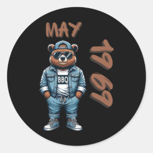 May King Grill Master Bear Bbq Lover Dad Birthday  Classic Round Sticker