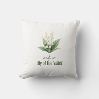 May Lily of the Valle Birth Flower Watercolor Throw Pillow