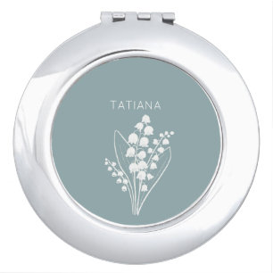 May Lily of the Valley Floral Bouquet Custom Name  Compact Mirror