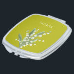 May Lily of the Valley Floral Bouquet Custom Name Compact Mirror<br><div class="desc">Lily of the Valley - Graphic art with customizable name and background colors</div>