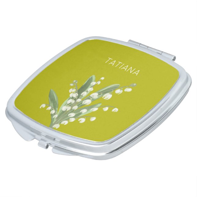 May Lily of the Valley Floral Bouquet Custom Name Compact Mirror (Turned)