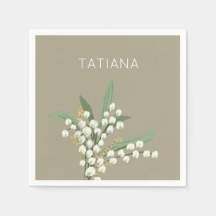 May Lily of the Valley Floral Bouquet Custom Name Napkins