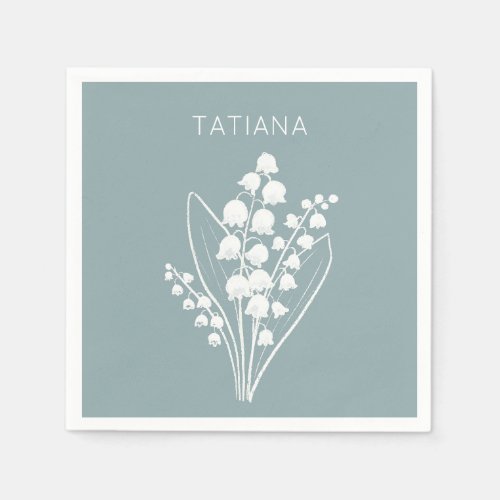 May Lily of the Valley Floral Bouquet Custom Name  Napkins