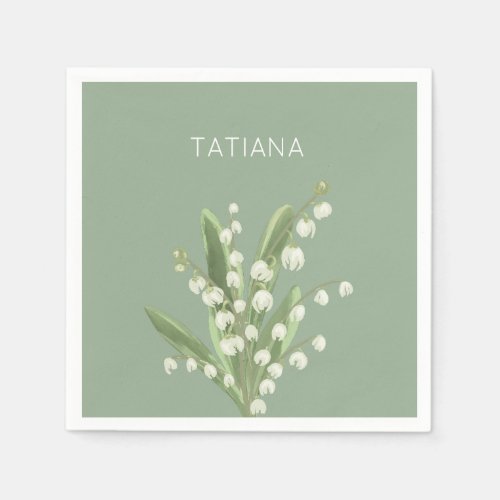 May Lily of the Valley Floral Bouquet Custom Name Napkins