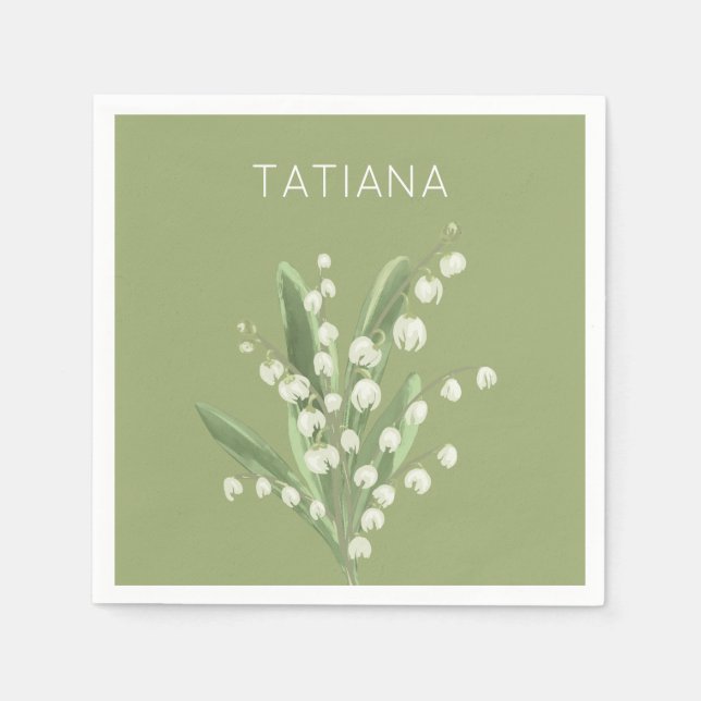 May Lily of the Valley Floral Bouquet Custom Name  Napkins (Front)