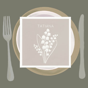 May Lily of the Valley Floral Bouquet Custom Name  Napkins