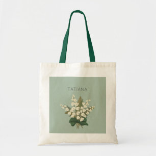 May Lily of the Valley Floral Bouquet Custom Name  Tote Bag