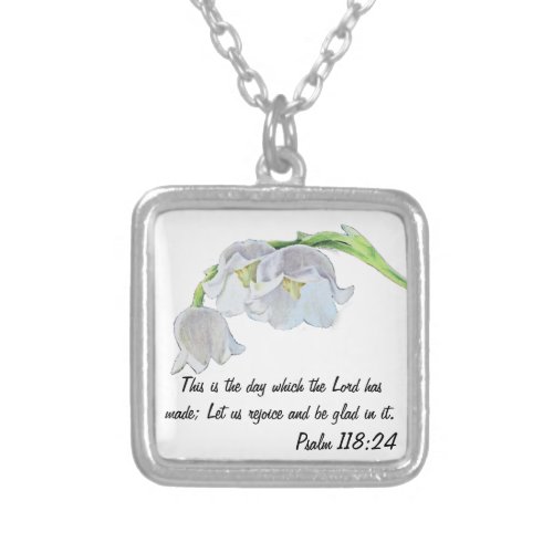May Lily of the valley flower bible verse necklace