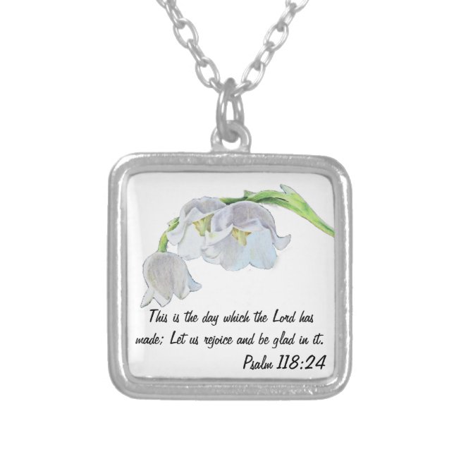 May Lily of the valley flower bible verse necklace (Front)