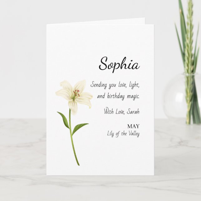 May Lily of the Valley Personalized Birthday Card (Front)